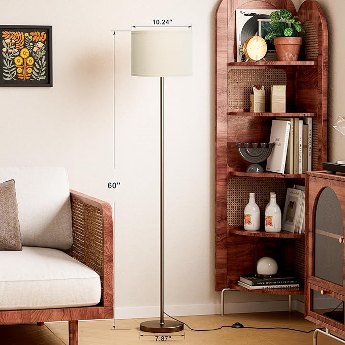 Ambimall 60'' Modern Floor Lamp with Shade, Tall Lamps for Living Room, Bedroom, Office, Dining Room, Beige Shade with Brown Pole(Without Bulb)