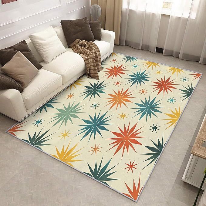 Retro Atomic Rugs for Living Room Decor, 4x6 ft, Mid Century Modern Area Rugs for Bedroom, Soft Non Slip Washable 50s Abstract Geometric Carpet Home Decorations D-g48