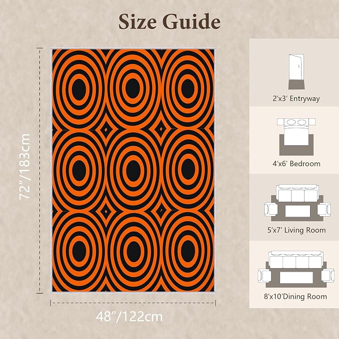 Retro Rings Area Rug 4x6, Optical Geometric Circle Rug, Bold Retro Pattern Carpet for Living Room Bedroom, Non Slip Soft Area Rug