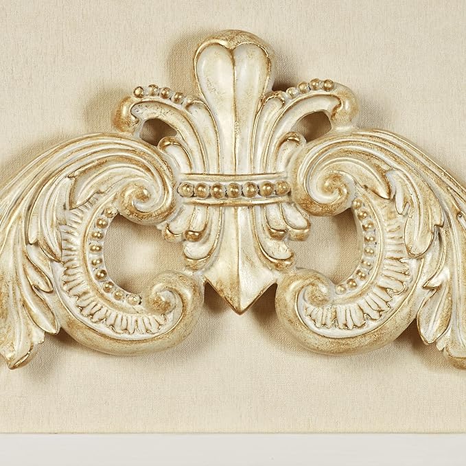 Salvatar Wall Art Topper | Large, Wide Doorway Design | Ivory and Metallic Gold Finish | Openwork Acanthus Leaf Scrolls with Ornate Fleur De Lis | Hang Alone or Above A Wide Door, Window, or Artwork