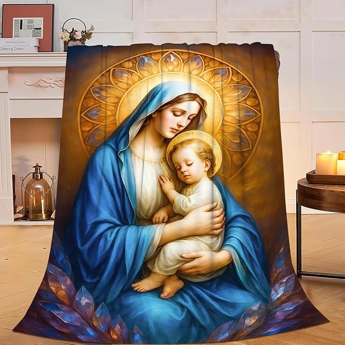 Virgin Mary Blanket Mother of God Throw Blanket Catholic Religious Soft Cozy Fleece Fuzzy Christian Stuffed Plush God Faith Flannel Gifts for Girls Women Boys Kids Adults 40''x50''