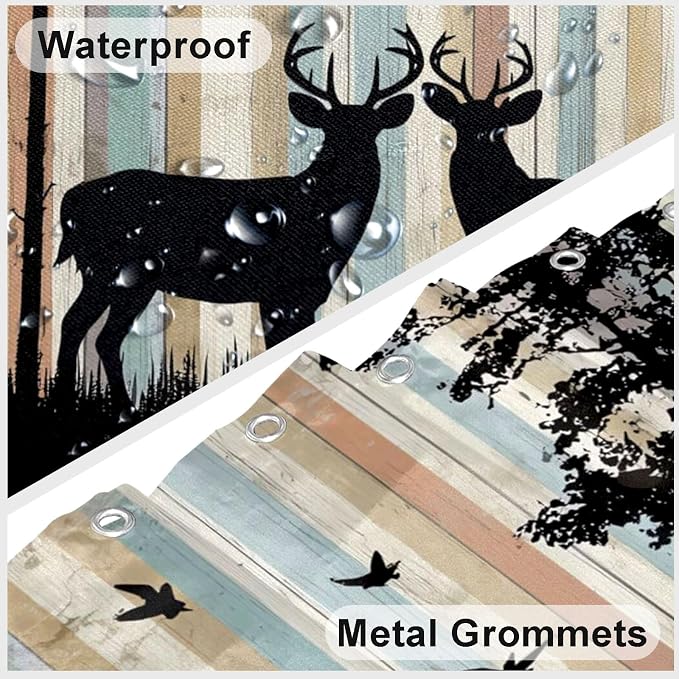 Rustic Deer Shower Curtain Cabin Farmhouse Lodge Shower Curtains for Bathroom Waterproof Fabric Bath Curtain Decor with Hooks