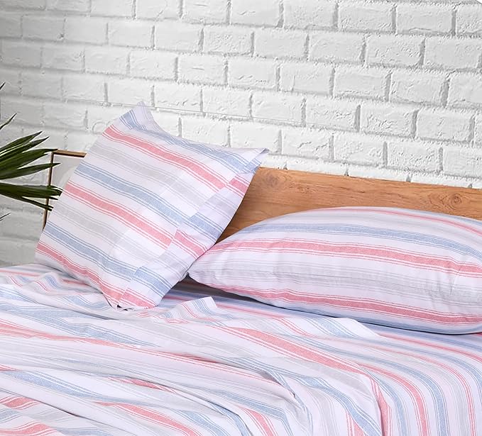 RUVANTI 100% Cotton Twin XL Sheet Sets, 3 Pieces, Soft & Breathable Percale Weave Bedding, Deep Pocket 16", Hotel Standard, Crisp Cool Feel, Durable, Perfect Size Striped Sheets, Times