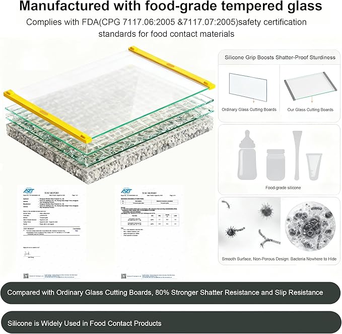Tempered Glass Cutting Board for Kitchen, 12x16" & 12x8" 2 Pcs,Heat Resistant, with Non-Slip Feet, Non Toxic,Dishwasher Safe (Yellow)