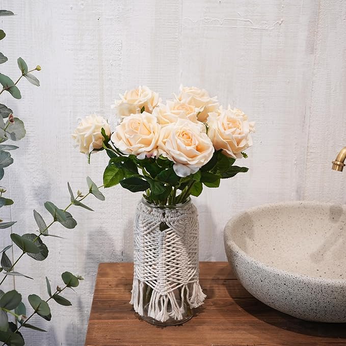6 Pcs Silk Real Touch Latex Roses, Artificial Single Stem Big Bloom Faux Roses for Home Party Office Wedding Indoor Decor, Floral Arrangements, Table Centerpieces
