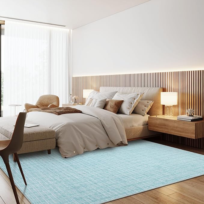 Washable Rug 5x7 Area Rug for Living Room Bedroom Rug Modern Contemporary Large Area Rug Non Slip Throw Rugs Soft Faux Wool Low Pile Stain Resistant Carpet for Dining Room 5'x7' Mint Green