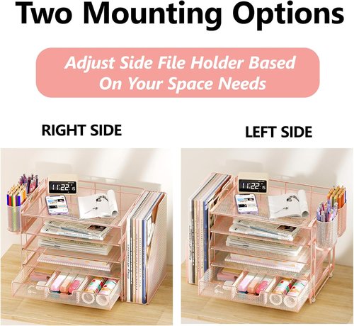 OPNICE Desk Organizer - 5-Tier Paper File Holder with Drawer & Pen Holder | Rose Gold Office Accessory