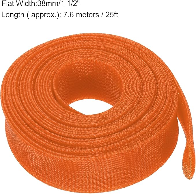 uxcell Expandable Sleeving, 1 1/2-inch 25ft Cable Sleeve, Orange