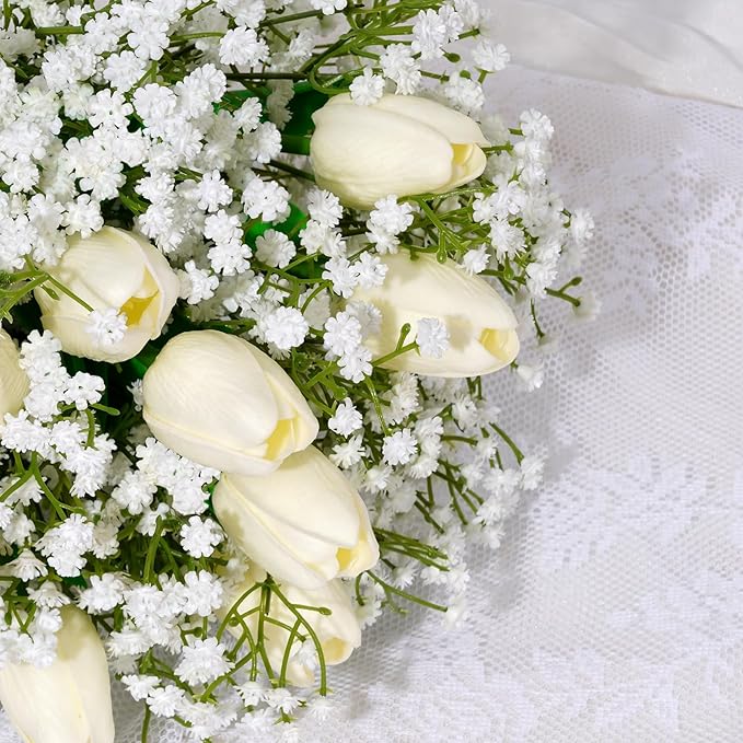 100 Pcs Babys Breath Artificial Flowers, Baby Breath Flowers Artificial Bulk, Real Touch White Fake Flowers, Faux Babies Breath Gypsophila for Wedding Home Decor Floral Arrangement