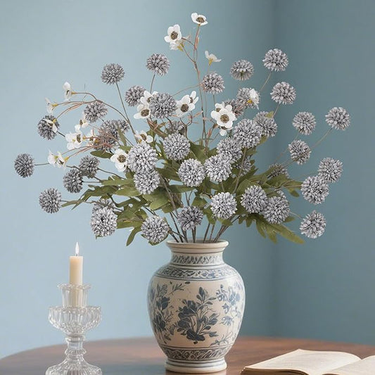 8PCS Blue Fake Flowers Artificial Chrysanthemum Faux Mums Matching 2PCS White Daisy Faux Flowers for Vase Fall Long Stems Flower Silk Flower for Home Decoration Wedding Decor,20.5In,No Vase