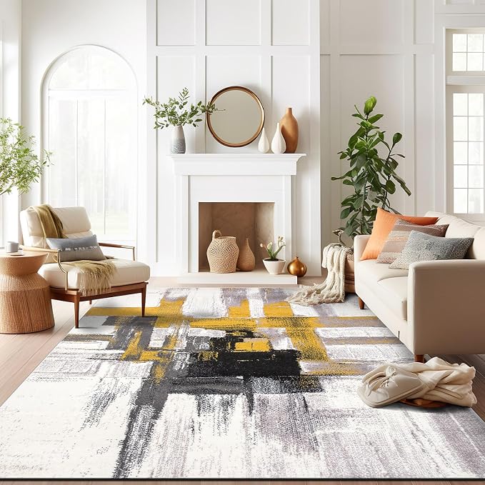 Rugshop Gold Modern Abstract Oversized Area Rug — Non-Shedding for Living Room, Dining Room and Office 10' x 14'
