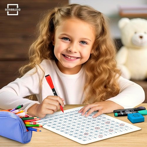 SCRIBBLEDO Dry Erase Number Chart - 100-Chart Whiteboard for First Grade Math | 9”x12” Size
