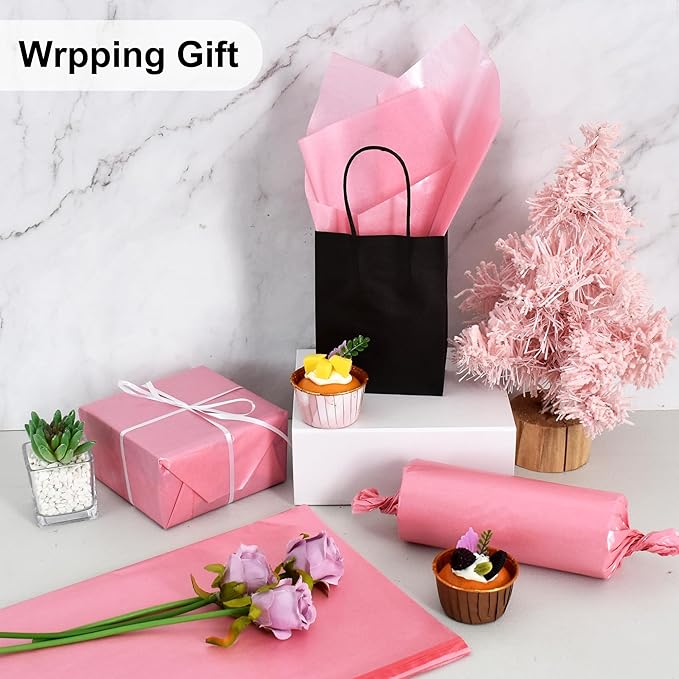 BEISHIDA 100 Sheets Dark Pink Metallic Tissue Paper Bulk, Glitter Wrapping Tissue Paper for Gift Bags, 14 x 20 Inch Gift Wrap for Birthday Wedding Graduation DIY Crafts Holiday Flowers