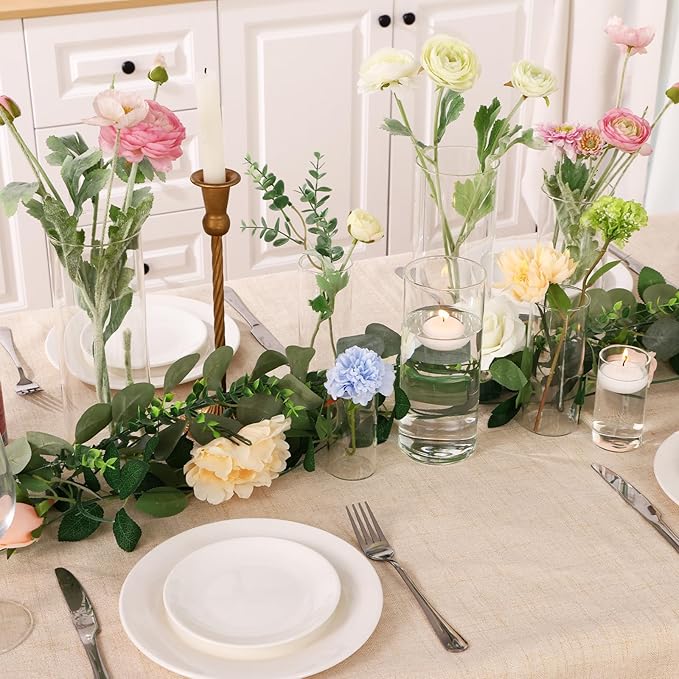 Fixwal 48pcs Clear Glass Cylinder Vases, 4, 6, 8, 10 Inch Tall Cylinder Vases for Centerpieces, Glass Flower Vase, Floating Candle Holder Vase for Table Shelf, Party, Wedding, Home Decor