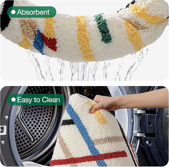 LUMI Bathroom Rugs with Colorful Line, Soft Absorbent Bath Mat for Modern Home Decor, Non-Slip Quick-Dry Bath Rug, Machine Washable Floor Mat for Shower and Tub, Entryway, 16"x24", Colored Line