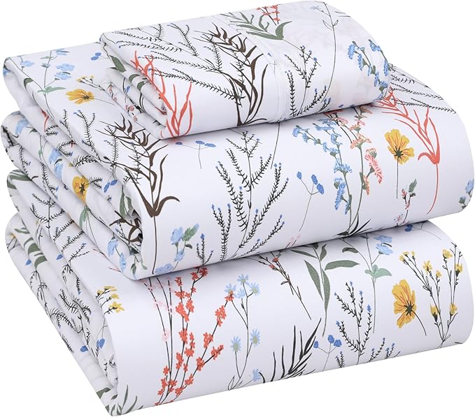 RUVANTI 100% Cotton Twin XL Sheet Sets, 3 Pieces, Soft & Breathable Percale Weave Bedding, Deep Pocket 16", Hotel Standard, Crisp Cool Feel, Durable, Perfect Size Floral Sheets, Aroma