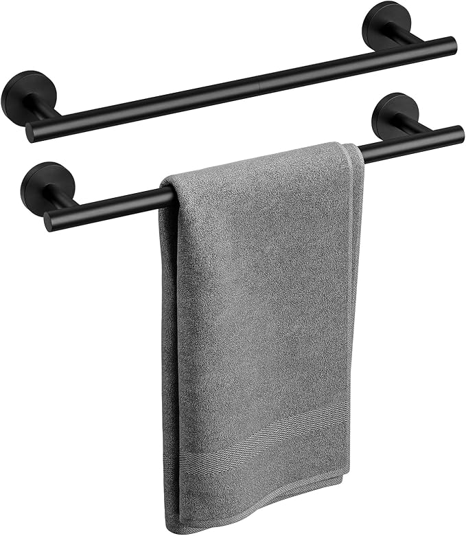 2 Pack Matte Black Towel Bar, 18 Inch Bathroom Towel Rack, Towel Holder Wall Mounted, Thicken SUS304 Stainless Steel Towel Rod Modern Home Decor (Total Length 20-Inch)