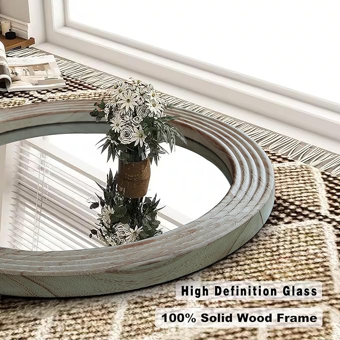 LOSOUR Round Mirror, Farmhouse Decor Solid Wood Frame Wall Circle Mirror, Decorative Mirrors for Bathroom Over Sink, Living Room, Entryway,Bedroom, Entryway, Hallway,Foyer (1, Brown, 20" L x 20" W)