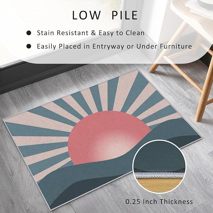 Boho Sun Rugs 5x7, Mid Century Modern Abstract Washable 5 x 7 Area Rug for Living Room, Bedroom, Low Pile Non Slip Stain Resistant Carpet, Mid Century Home Decor Accessories & M865