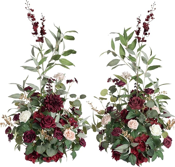 Ling's Moment 41" Tall Fall Free Standing Artificial Flowers Arrangements 2pcs Wedding Arch Altar Stage Decorations Romantic Marsala For Ceremony Reception Rose Floral Party Outdoor Centerpieces Decor