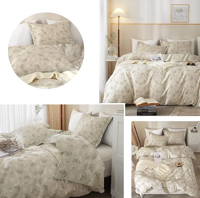 Vintage Floral Comforter Set Twin XL Garden Style Flower Leaves Boho Floral Bedding Comforter Fluffy Soft Cottagecore Bedding Set Lightweight Botanical Comforter Set with 2 Pillowcases for All Season