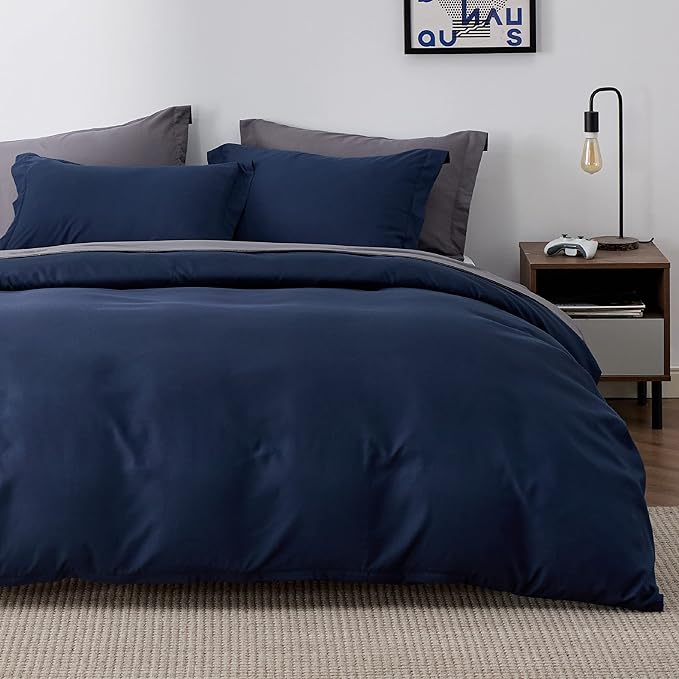 Bedsure Duvet Cover Full Size - Soft Double Brushed Bedding Set for Kids & Adults, Zipper Closure, 3 Pieces, Includes 1 Duvet Cover (80"x90") & 2 Pillow Shams, NO Comforter, Navy Blue