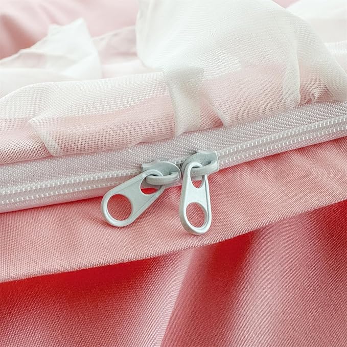 Girls Lace Bedding,Queen Comforter Cover Set, Chic Ruffled Duvet Cover with Lovely Bow,Princess Style 1 Duvet Cover with 2 Pillowcases, No Comforter-Bright Pink,Queen Size