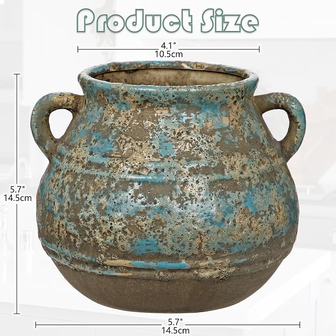 Hollyone Blue Ceramic Planters 5.7 Inch Large Vintage Ceramic Pots for Plants Indoor Outdoor Plant Planters Fit Mid Century Succulent Plant Stand Flower Pot Home Decor