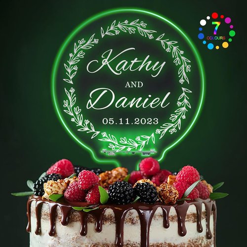 LED Personalized Wedding Cake Toppers - Light Up MR & MRS Decorations with Custom Name | 7 Color Changes