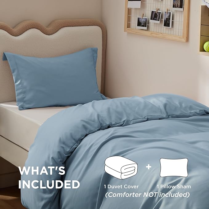 Bedsure Duvet Cover Twin/Twin XL Size - Extra Soft Double Brushed Bedding Set with Zipper Closure, 2 Pieces, Includes 1 Duvet Cover (68"x90") & 1 Pillow Sham, Comforter Not Included, Mineral Blue