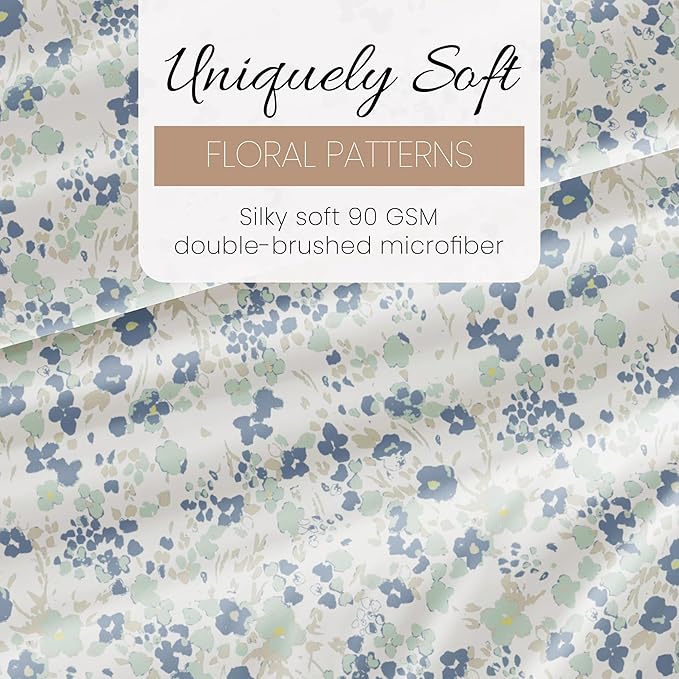 Linen Market Double-Brushed Patterned Microfiber California King Sheet Set 4 Piece – Oeko-TEX Certified Ultra Soft & Wrinkle-Free - 16" Deep Pocket Sheets Easy Care Cal-King Size - Violets Light Blue