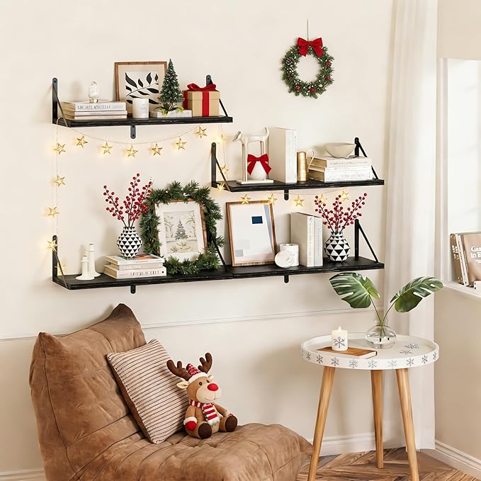 Heimlove 48 Inch Large Wall Bookshelves Set of 3, Wall Mounted Bookshelves,Heavy Duty Wooden Shelves for Living Room,Bedroom,Kitchen,Laundry Room Storage & Decor
