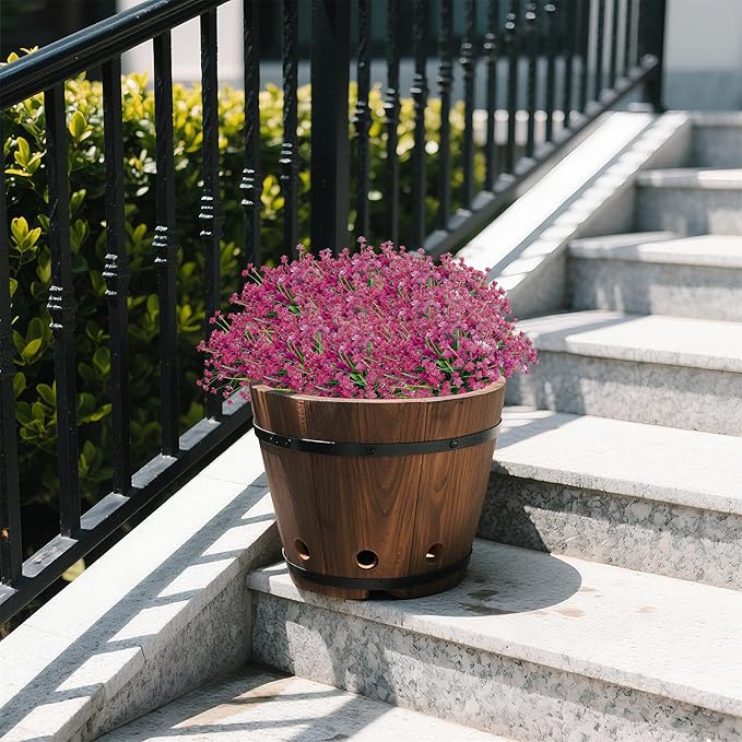 Artificial Flowers Outdoors, 12 Bundles No Fade Fake Flowers UV-Anti Easy to Clean Faux Greenery Plants Faux Plastic Plants Garden for Indoor Outdoor Home Garden Decoration, Pink