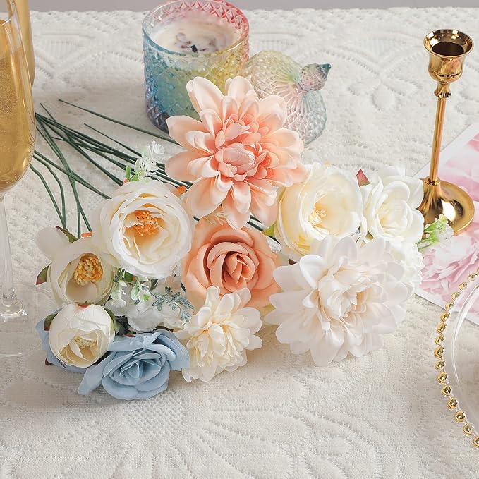 Artificial Flowers Combo, Fake Flowers for DIY Tables Centerpieces Baby Shower Bridal Shower Wedding Bouquet Arrangements Party Candle Holder Cake Decor Flower Home Decorations