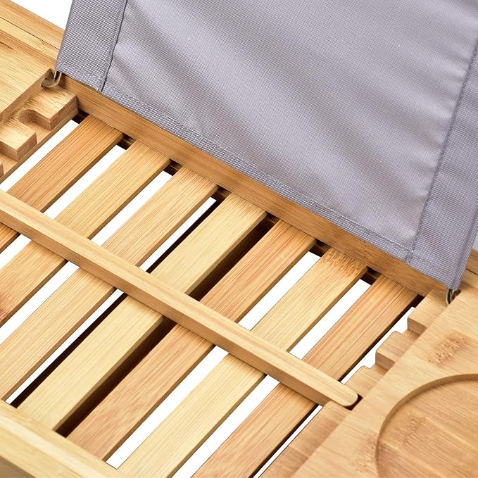Sen Yi Bao Luxury Bamboo Bathtub Tray - Wooden Expandable Caddy with Book, Tablet, Wine Holder - Gift Idea