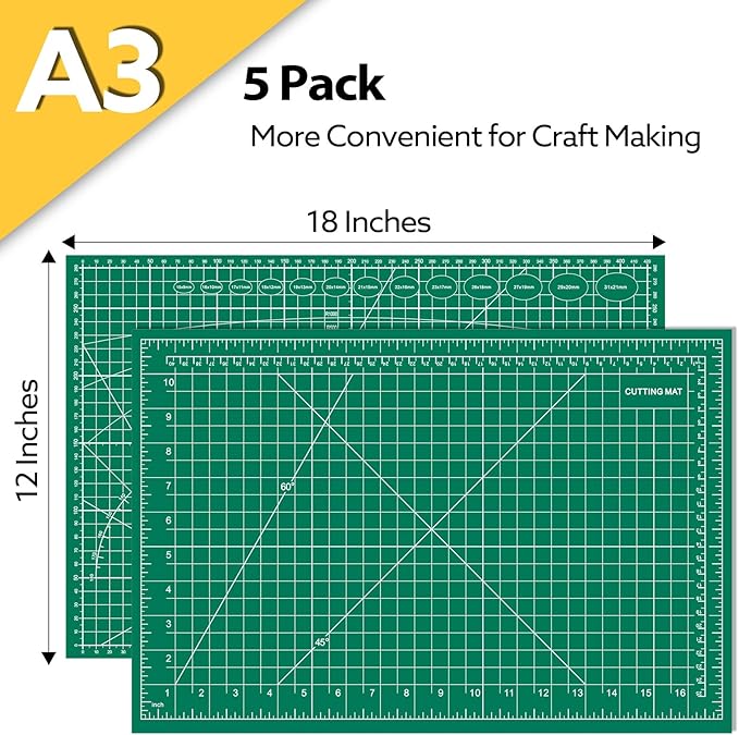 5 Packs Self Healing Cutting Mat 12" x 18" Rotary Cutting Sewing Mat A3, 5-Ply Cutting Board for Fabric Crafting Sewing Scrapbooking Quilting and Precision Cutting
