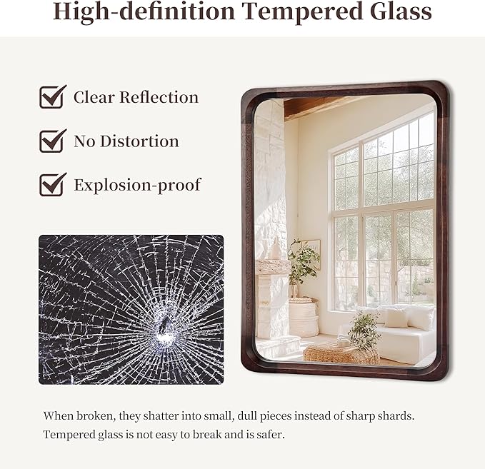 Tanmicoshomy Wood Bathroom Mirrors for Wall 30 x 40 Inch, Large Mirrors with Tempered Glass for Living Room Bedroom Office or Entryway(Dark Brown)