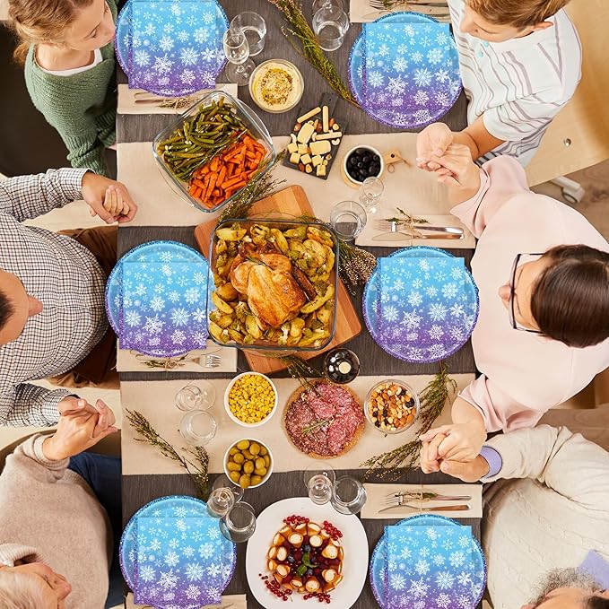 40 Pcs Snowflake Plates and Napkins Party Supplies, Blue Winter Wonderland Disposable Paper Plates and Napkins Tableware Set for Christmas Baby Shower Birthday Party Decorations Serves 20 (Snowflake)