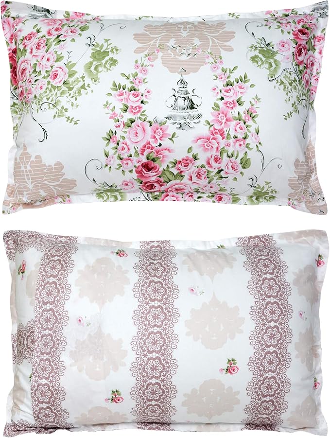 FADFAY 3 Pieces Twin Size Pink Rose Floral Duvet Cover Set 100% Cotton Girls Women Bedding Sets with Hidden Zipper Closure (1 Duvet Cover, 2 Pillowcases)