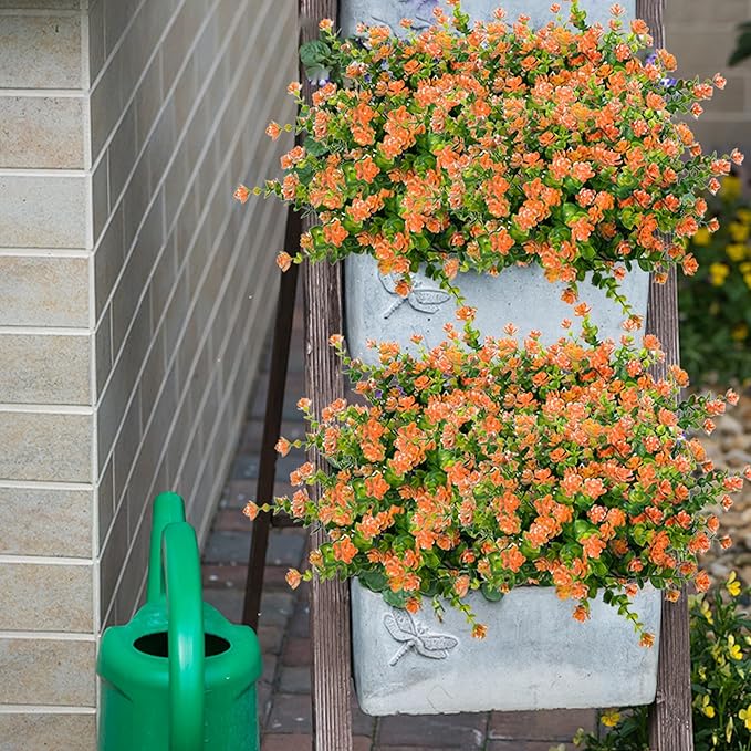 Outdoor Artificial Flowers UV Resistant, 20 Bundles Fake Realistic Floral Greenery Plants for Outside Porch, Window Boxes, Garden, Yard, Inside Home Table Decor, Orange