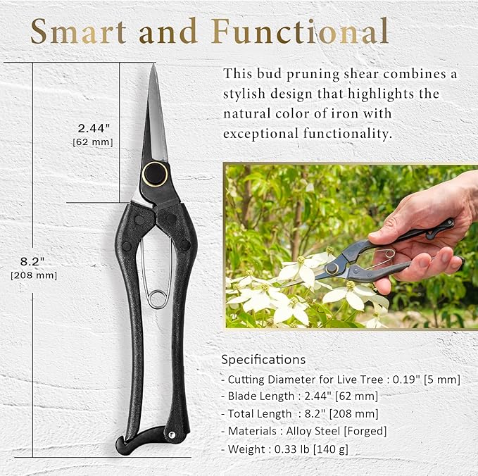 Professional Forged 8.2" Japanese Bud Cutting Pruning Shears Garden Flower Trimming Scissors Made in Japan (Double-blade)