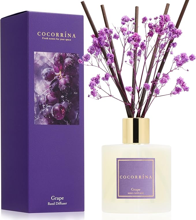 COCORRÍNA Reed Diffuser - Grape 6.7 fl oz Reed Diffuser with Sticks, Home Bedrrom Bathroom Shelf Decor