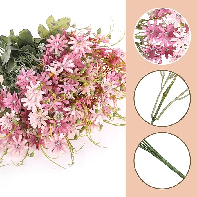 Artificial Flowers Wildflowers Silk Daisy Spring Fake Daisies Decoration Summer UV Resistant Colorful Mixed Bundles Faux Greenery Outdoor Plant Stem Filler for Home Decor Indoor Floral Arrangements