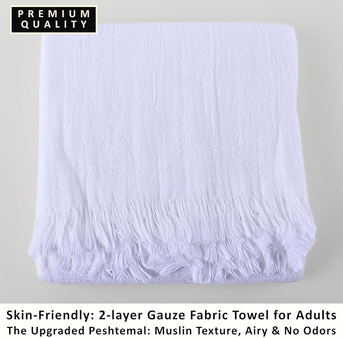 PÜSKÜL - Premium 2-Piece Oversized Muslin Bath Towel for Adult 35x70 Extra Large Bath Sheets | Natural 100% Turkish Cotton Soft Absorbent Quick-Dry Lightweight Spa & Beach Towels (Pack of 2, White)