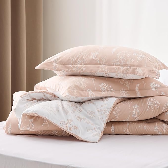 Bedsure Oversized Queen Comforter Set - Dusty Rose Bed Set, 3 Pieces Cute Floral Bedding, 1 Soft Reversible Botanical Flowers Comforter and 2 Pillow Shams