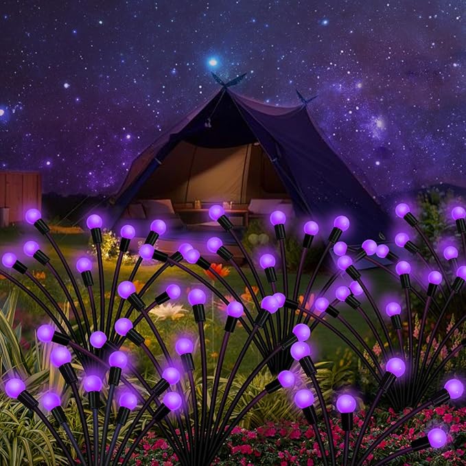 Kohlrabi Solar Garden Lights Outdoor, 10 Pack 80 LED Solar Purple Firefly Lights Waterproof, Sway by Wind, Halloween Swaying Light for Yard Patio Backyard Garden Planter Flower Bed Pathway Decoration