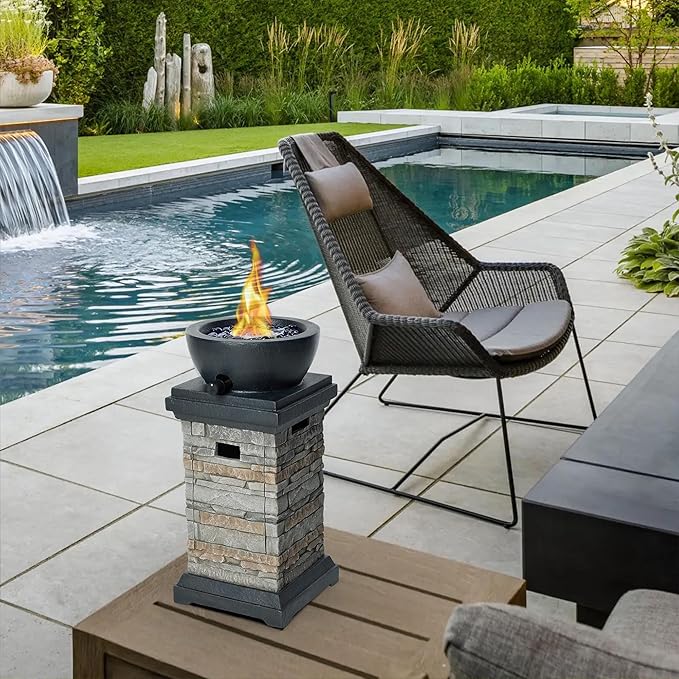 1 lb Bowl Gas Fire Pit, 10,000 BTU Propane Fire Pit, Outdoor Firepit for Outdside Patio w/Glass Rocks