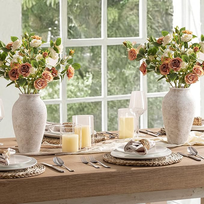 Ceramic Flower Vase Home Decor - Large Tall Farmhouse Table Vases Rustic Vintage Living Room Kitchen Bedroom Decorations for House Book Shelf Office Coffee Desk Dining Fireplace (11" Retro)