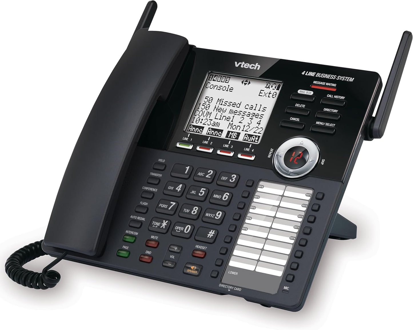 VTech AM18447 4-Line Small Business Phone System - Expandable to 10 Stations, Digital Answering Machine & Intercom, Black