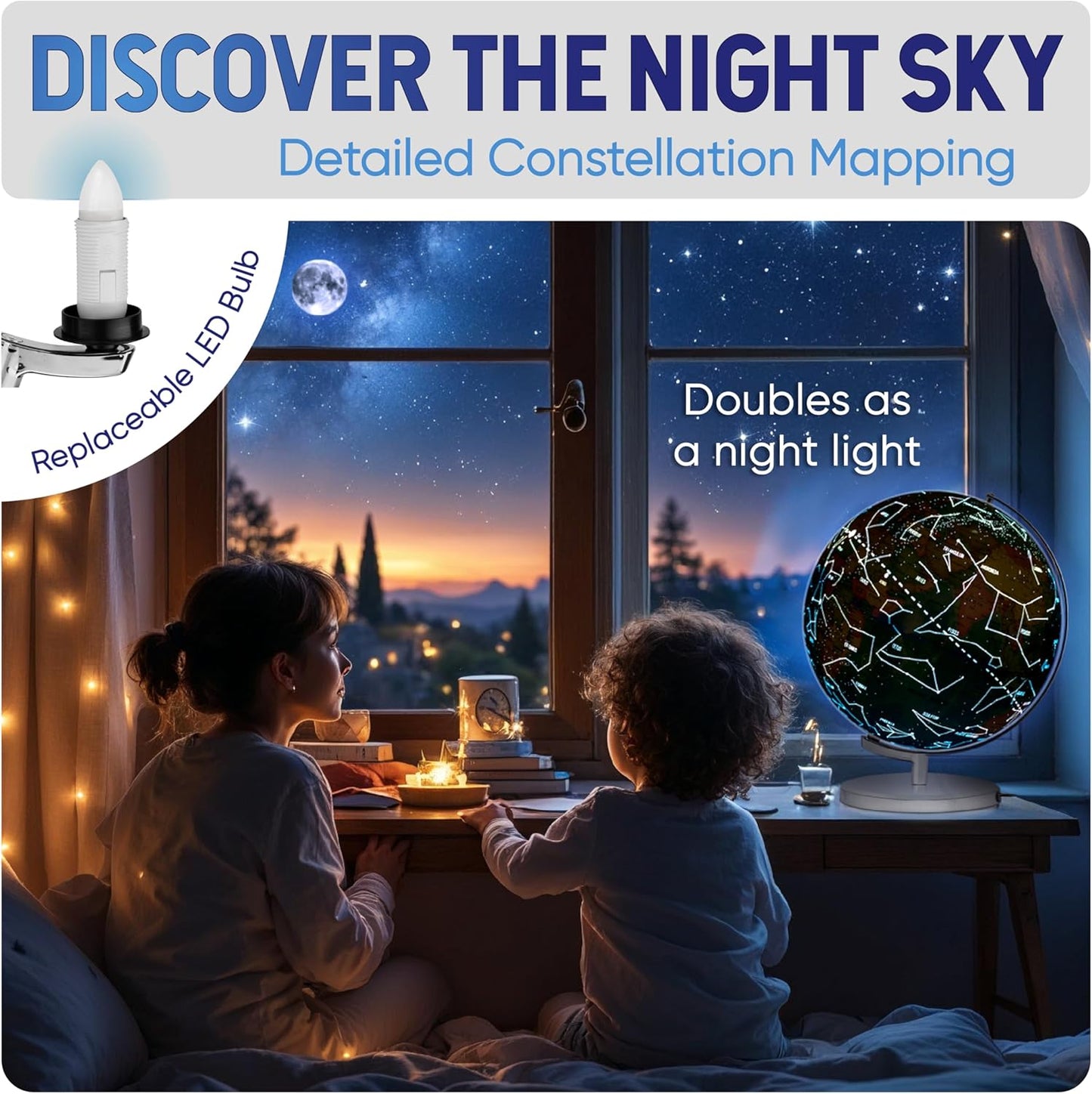 Smart Wallaby 9" Illuminated Kids World Globe - Interactive STEM Flags & Card Game, LED Night Light
